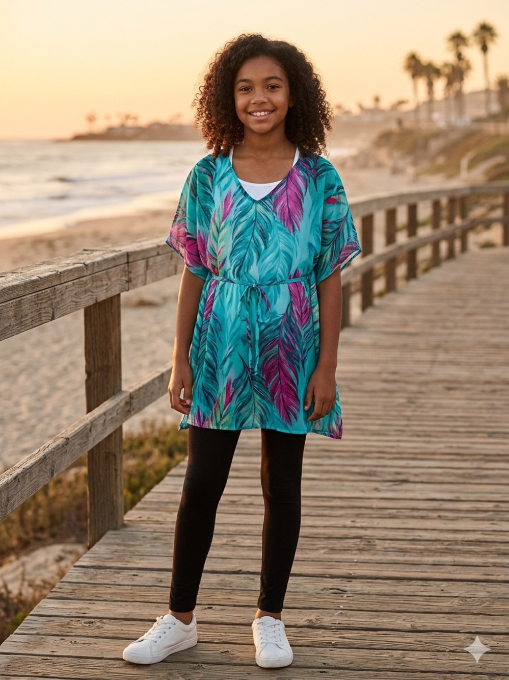 Vintage H&M Divided Turquoise Kaftan Coverup | Girls S/M (7-8) EUC